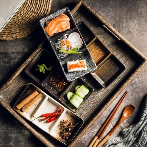 EECAMAIL Japanese Style Creative Ceramic Tableware Sauce Dish Separate Dish Three Grid Dish Seasoning Dish Sauce Dish Vinegar