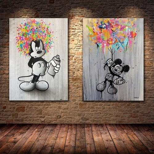 Disney Black and White Canvas Painting Cartoon Mickey Mouse Print Poster Wall Graffiti Art Picture for Living Room Decor Cuadros