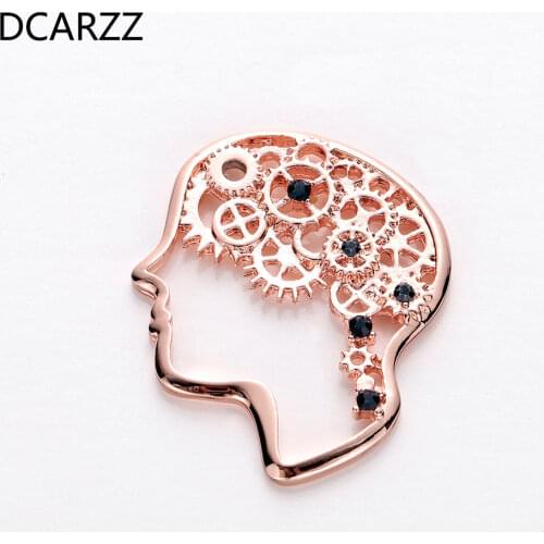 Mechanical Gear Brain Pin Crystals Brooch Psychiatrist/Doctor Gift Artifical Intelligence Science Medical Jewelry Wholesale