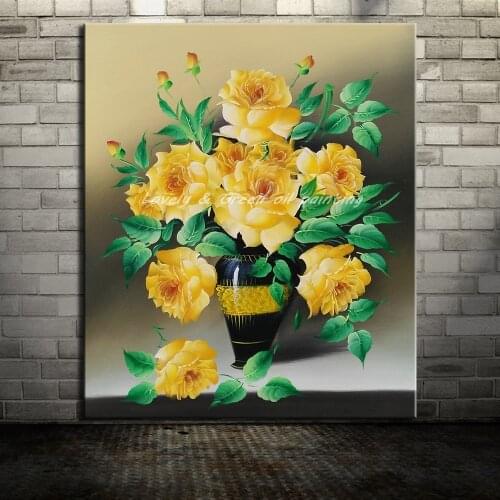 Mintura Paintings Handpainted Yellow Flowers Oil Painting On Canvas Modern Poster Wall Art Picture For Room Home Decoration Gift