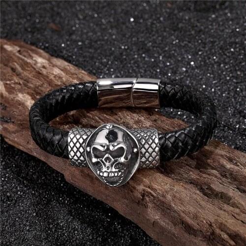 MKENDN Gothic Punk Pharaoh Skull Metal Multilayer Weave Leather Bracelet Men Bracelets & Bangles Male Arm Jewelry For Dropship