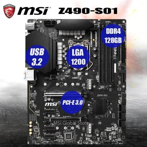 MSI Z490-S01 Motherboard LGA 1200 DDR4 M.2 SATA3 DisplayPort Overlocking USB3.2 Gen2 Desktop Intel Z490 Placa-Mãe 1200 ATX New