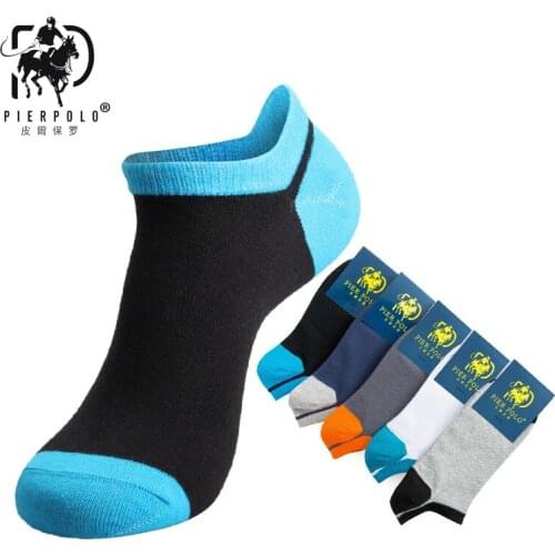 PIER polo male socks 5 pair Summer cotton casual mens boat socks breathable deodorant male socks Stripe matching Calcetines Sox