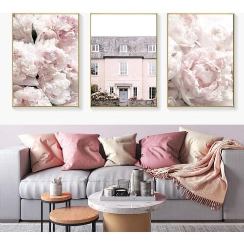 Feather Peony Blossom Wall Art Canvas Painting Nordic Posters And Prints Wall Pictures For Living Baby Kids Room Decoration