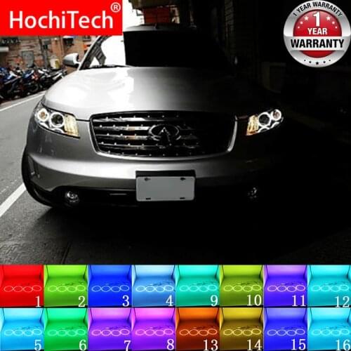 Latest Headlight Multi-color RGB LED Angel Eyes Halo Ring Eye DRL RF Remote Control for INFINITI FX35 FX45 2003-2008 Accessories
