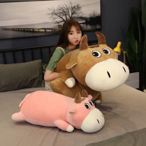 New Arrive 60-100CM Funny Fat Dream Cattle Plush Toys Stuffed Big Animal Cow Doll Baby Kids Appease Pillow Gift For Girlfriend