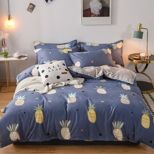 Blue pineapple color duvet cover Fruit flat bed sheet pillowcase bedding set king queen double full single bed