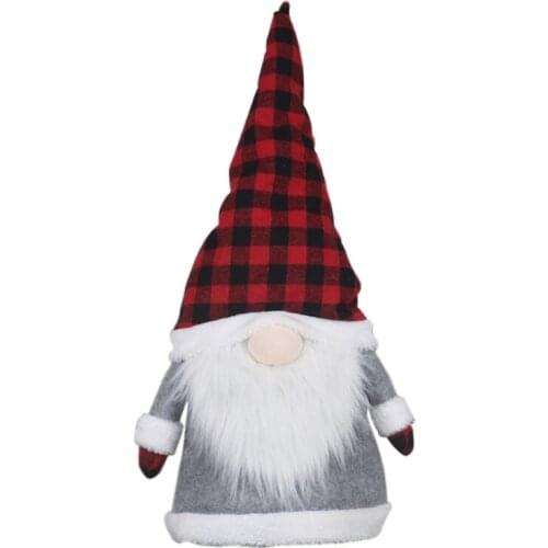 Christmas Tree Topper Plaid Hat Swedish Tomte Gnome Santa Ornament Home Holiday L4MB