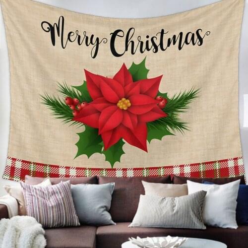 Christmas Poinsettia Red Plaid Tapestry Wall Hanging Living Room Decor Wall Hanging Tapestry Yoga Mat Home Decor Art