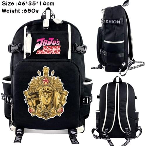 Anime JoJos Bizarre Adventure Travel Backpack Teenager Black Canvas Zipper Schoolbag Laptop Bag Cartoon Bookbag Shoulders Bag