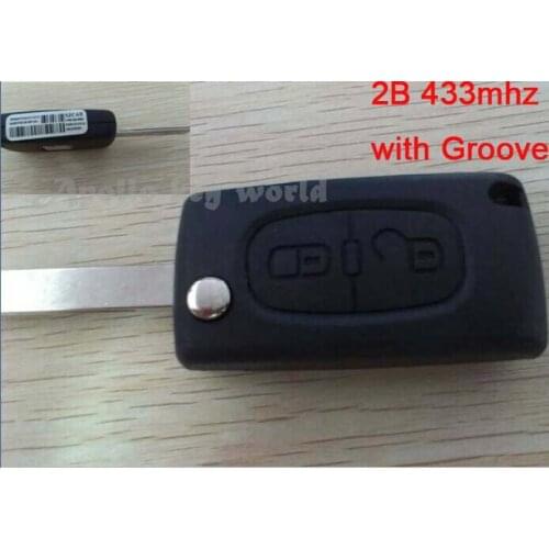 High Quality 2 Buttons Remote Flip Folding Key 433MHz with ID46 chip for Peugeot 207 307 308 407 607 With groove+Free shipping