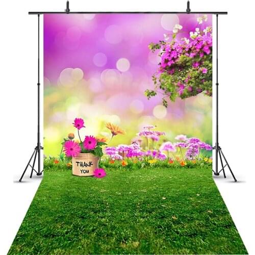 MEHOFOTO Spring Scenery Photo Background Green Grass Bokeh Purple Banner Photography Backdrop Studio Kids Children Backdrops 309