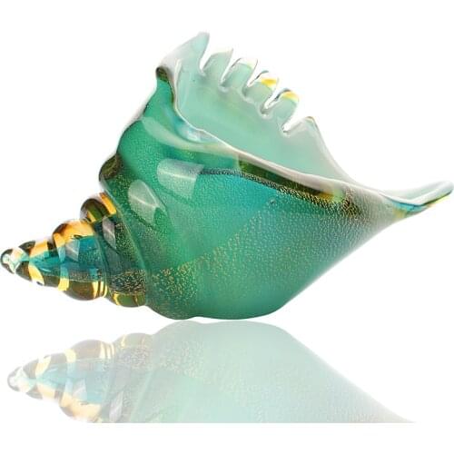 Green Art Glass Sea Shell Hand Blown Glass Conch Figurine Paperweight Sculpture Home Decoration Wedding Ornament