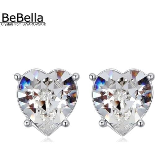 BeBella cute 4 claws heart stud earrings with Crystals from Swarovski original fashion jewelry for girls women trendy gift