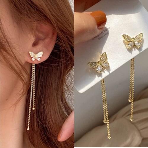 New Trendy Long Tassel Butterfly Drop Earrings Gold Color 2021 Fashion Hanging Women Earrings Summer Jewelry Girls Party Gift