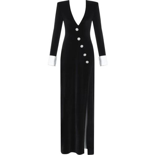 Long Dress V Neck Sexy Long Sleeve Fashion Black Maxi Dresses Elegant Party Club Elegant Ladies Autumn Dresses