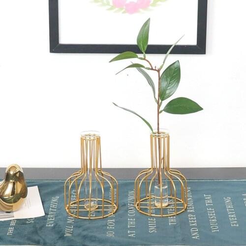 Golden Geometric Hydroponic Vase Flower Stand Holder Glass Vases for Wedding Decoration Coffee Bar Dining Desktop Decor Crafts