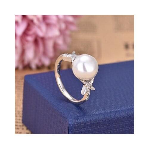 925 Sterling Silver Natural Freshwater Pearl Rings Trendy Size 6 7 8 Leaf Rings For Women With Shining Zircon