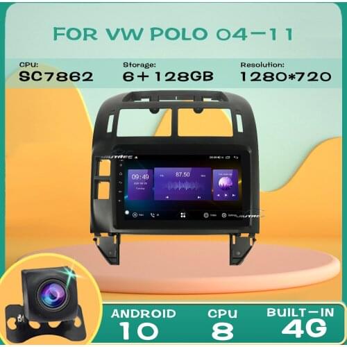 2 Din Car Android 10.0 Car DVD Radio Multimedia Playe GPS For Volkswagen VW Polo 2004-2011 Stereo receiver 2din with Carplay