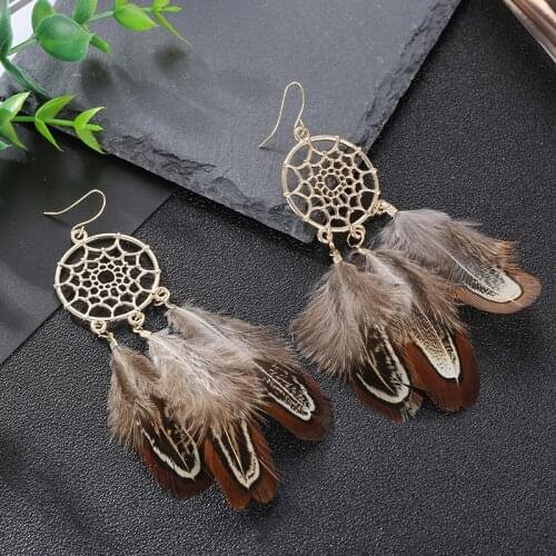 Bohemian Feather Tassel Earrings For Women Ohrringe Vintage Dreamcatcher Statement Earrings Kolczyki Boho Summer Jewelry