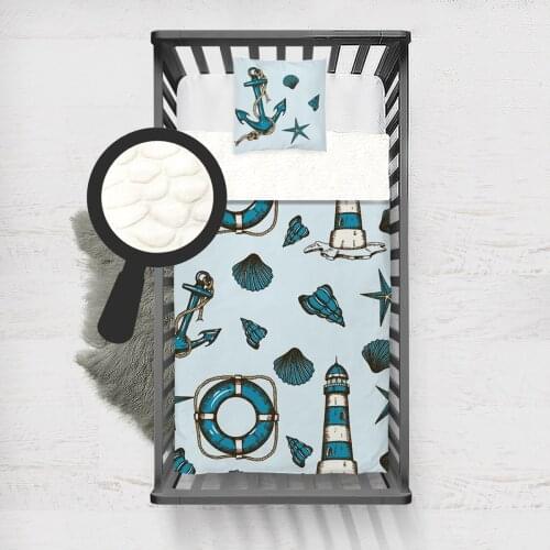 Kids Minky Blanket Super Soft and Warm Baby Blankets Children for Couch and Bed Blue Sea Shell Lighthouse Model 1332