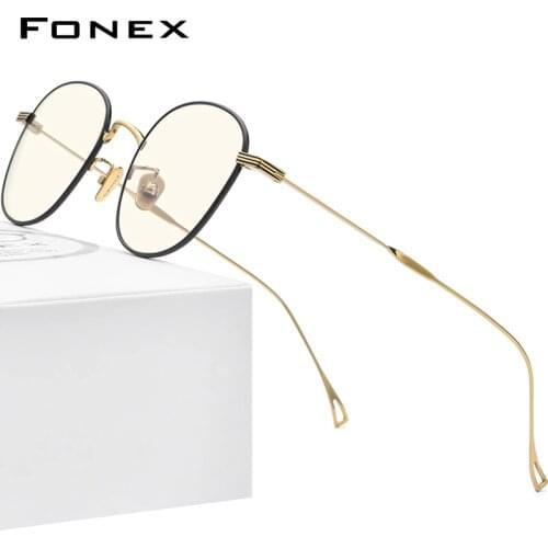 FONEX Anti Blue Light Blocking Glasses Women 2020 Vintage Round Antiblue UV Rays Computer Gaming Titanium Eyeglasses Men 8554AB