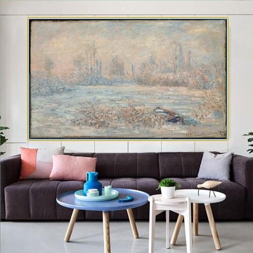 Canvas Oil Painting Claude Monet"View Of Vetheuil In Winter"Wall Aesthetic Western Art Decor Poster Backdrop Home Decoration