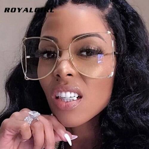 ROYAL GIRL Oversized Square Sunglasses Women 2020 New Big Frame Pearl Decoration Clear Lens Sun Glasses for Women UV400 ss315