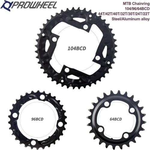 PROWHEEL Round Chainring 104/96/64BCD MTB Chainwheel 22/24/30/32/40/42/44T Mountain Bike Crankset Al Alloy Tooth plate Part