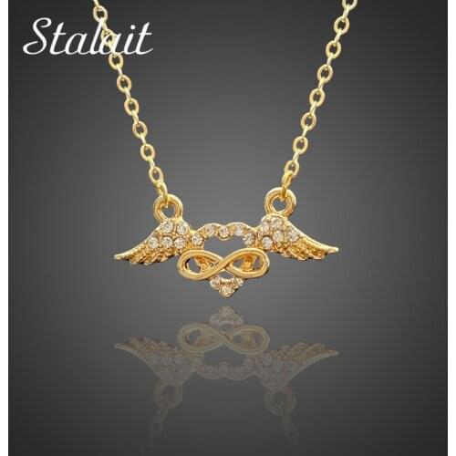 Trendy Angle Wing Necklace For Women Unlimited Heart Pendant Necklace Gold Color Rhinestones Jewelry For Girlfriend Gift
