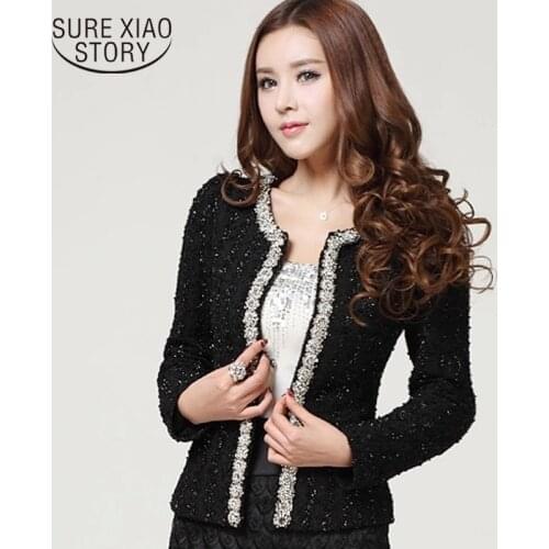 Fashion autumn long sleeve jacket women abrigos mujer invierno 2021 elegant Beading Diamond women jacket plus size coat 661B 100