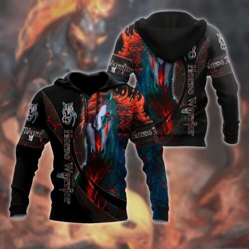 Horse Warrior 3D All Over Printed Autumn Men Hoodies Unisex Casual Zip Pullover Streetwear sudadera hombre DW0485 Drop shipping