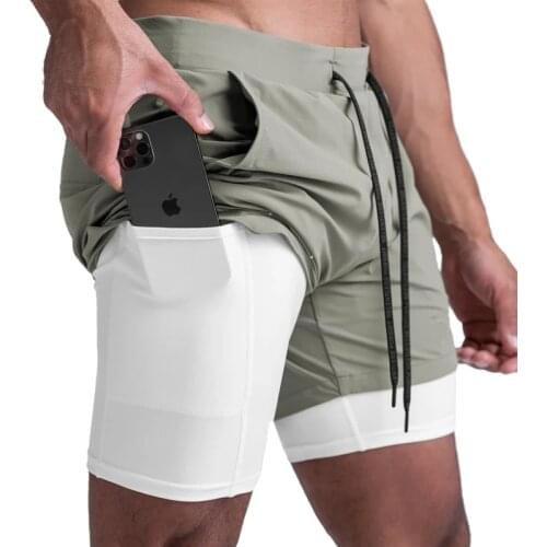 2021 Summer jogger Shorts Men 2 in 1 Sport Fitness Shorts Built-in pocket Quick Dry outdoors Gym Shorts Running men Sweatpants