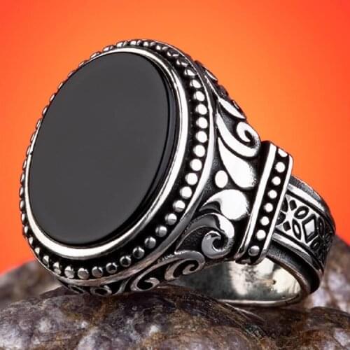 Silver Oval Black Onyx Gamestone Plain Model Men Ring Vintage Handmade Men Jewelry High Quality Ring Men For Gifts