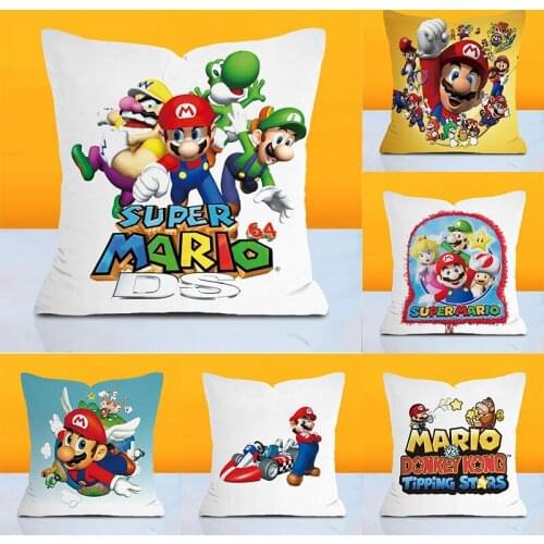 Super Mario Cushion Cover Plush Toy Game Pillowcase Cartoon Pillowcase Sofa Car Home Plush Cover with Pillow Core 45x45cm