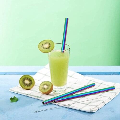 NHBR Reusable Colorful Stainless Steel Straws Bubble Tea Straws 6 Large Metal Straws 3 Cleaning Brushes and 1 Storage Bag