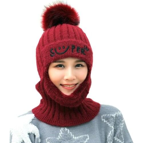 The New Smiling Face More Knitting Wool And Wool Cycling Wind Warm Scarf Hat