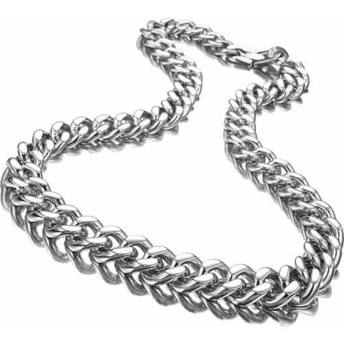 Granny Chic Boys Mens Stainless Steel Cuban Link Chain Necklace Silver Color Steel Curb Necklace Bracelets 7-40" 15mm Jewelry