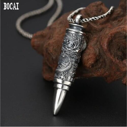 S925 sterling silver pendant personality fashion Thai silver can be opened Panlong bullet mens pendant