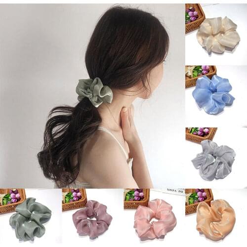 1PC Fashion Bright Silk Hair Ring Oversized Hair Scrunchies Yarn Large Intestine Elastic Hair Band Solid Color Hair Accessories