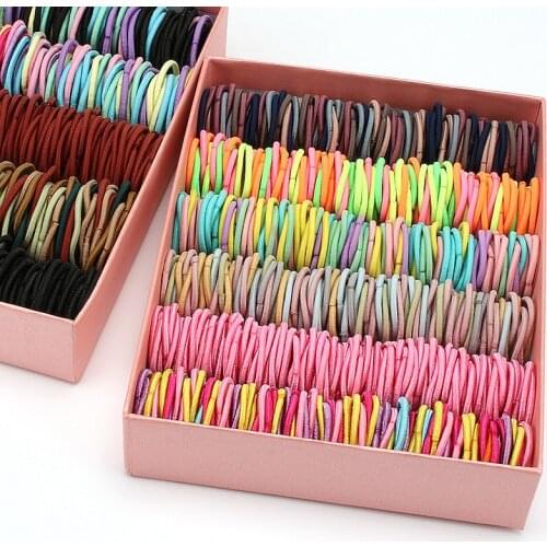 100Pcs/Lot Child Girls Hair Bands Candy Color Hair Ties Colorful Simple Rubber Band Elastic Scrunchies Baby Gum Hair Accessories