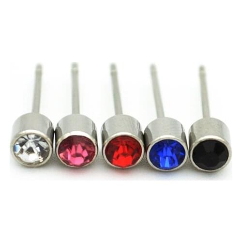 Crystal Gem Clear Ear Stud Pin 4mm Earrings Rhinestone Blue Black Pink Red 316L Stainless Steel women Girl Cute TRENDY