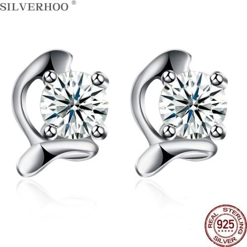 SILVERHOO Stud Earring Genuine 925 Sterling Silver Personality Creative Irregular Round Cubic Zircon Earrings For Women Jewelry