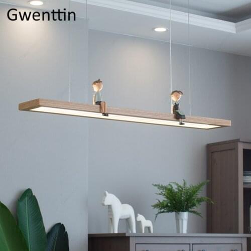 Nordic LED Wooden Pendant Light for Boy Girl Christmas Light Fixtures Bedroom Home Decor Hanging Lamp Loft Industrial Luminarias