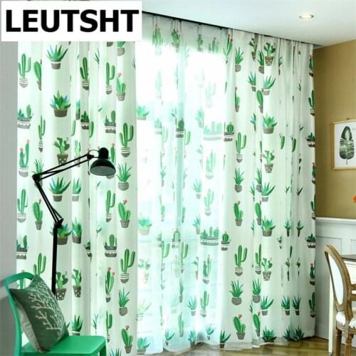 Modern Nordic Plant Custom Curtain For Living Room Study ins Green Potted Plant Kitchen Curtain Cactus Summer Sheer Tende