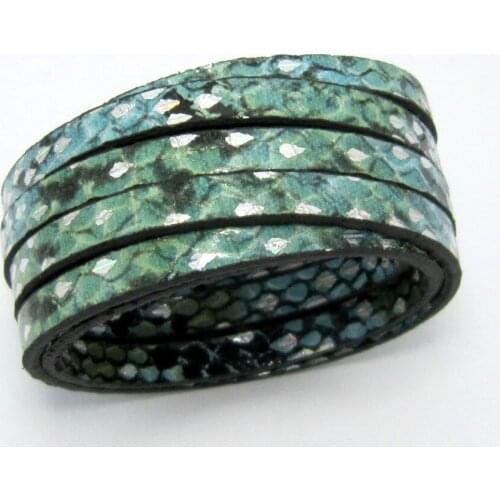 5x2mm Light green Flat leather cord 5mm snake skin leather cord