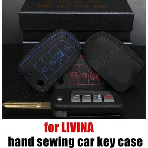 Only Red fit for NISSAN TIIDA SUNNY LIVINA car key case Hand sewing car styling genuine quality leather car key cover