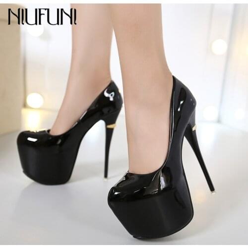 NIUFUNI 4 Colors Fashion 15.5CM Ultra High Heels Women Pumps Patent Leather Sexy Stilettos 7CM Platform Shoes Ladies Party Pumps