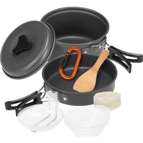 10pcs Set tableware Camping Cookware Mess Kit Cookset Outdoor Cooking Picnic Equipment Pot Pan Bowls Backpacking Hiking Gear Set