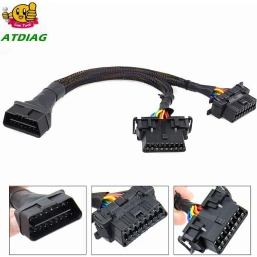 OBD2 Male to Dual Female Elbow Extension Cable with 16pins Available to Connected 1 IN 2 Converted OBD 2 Extender Adapter